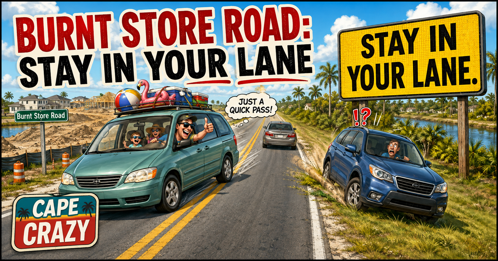 Burnt Store Road Driver Attempts Passing Maneuver, Nearly Discovers What “Head-On” Means