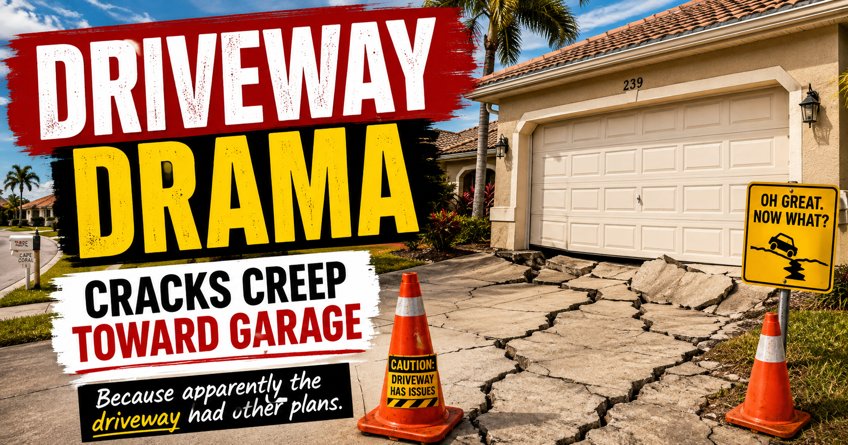 Cape Coral Couple Watches Cracks Creep Toward Garage — Because Apparently the Driveway Is Migratin