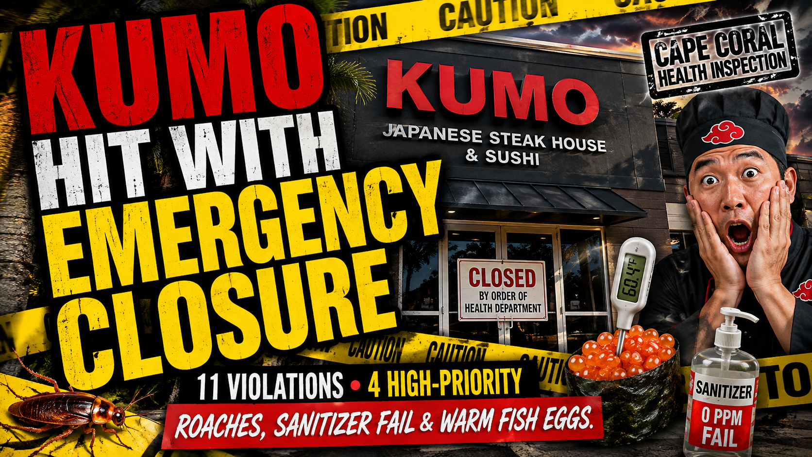 Cape Coral Sushi Restaurant Temporarily Closed After Roaches, Warm Fish Eggs and a Sanitizer Problem
