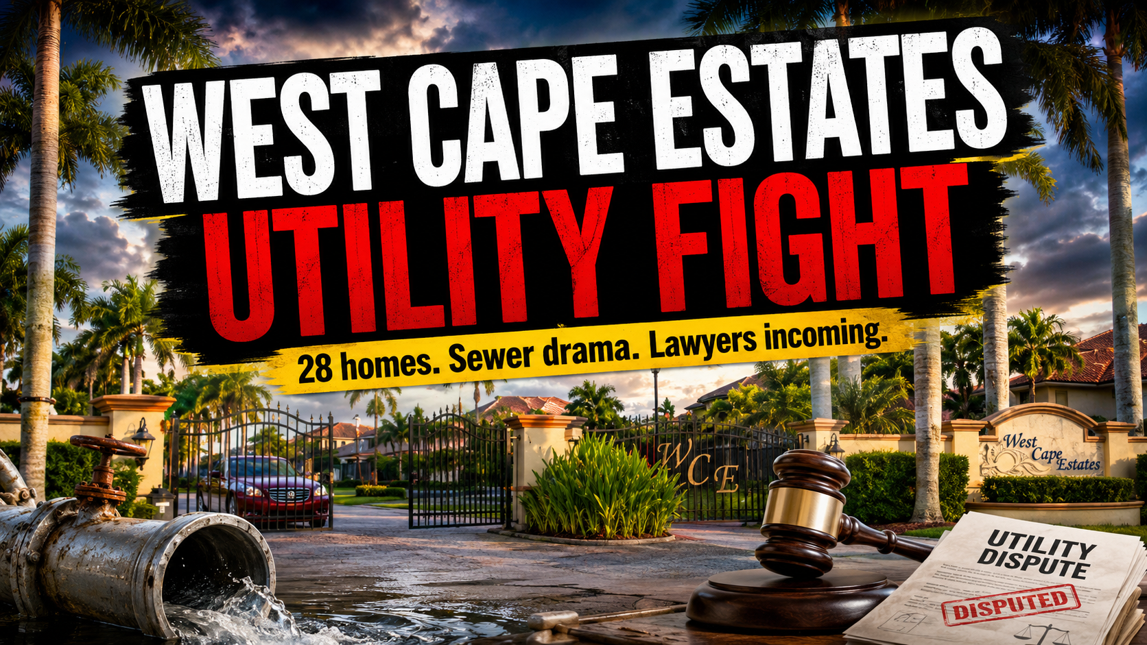 Entrance to West Cape Estates in Cape Coral, Florida, featured in a story about the neighborhood’s utility dispute with the city.